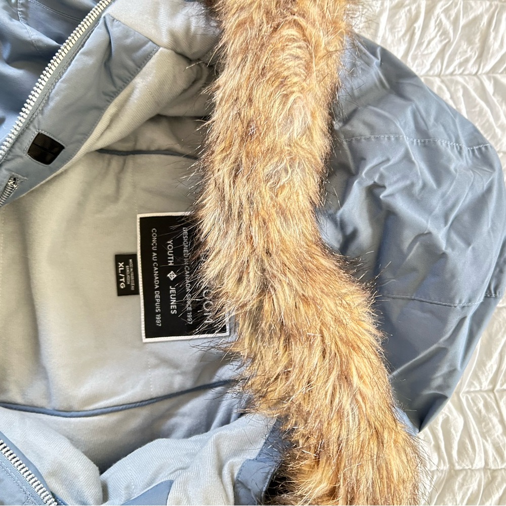 Powder Room Light Blue Winter youth Jacket with Faux Fur